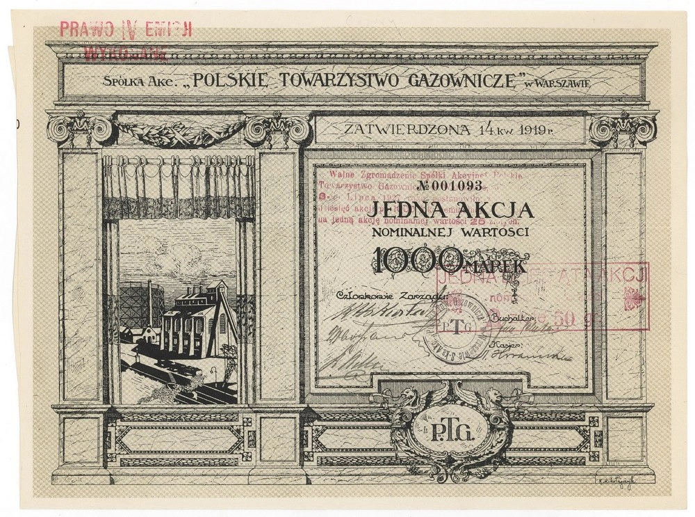 Zdjęcie akcji Spółka Akcyjna "Polskie Towarzystwo Gazownicze" w Warszawie
