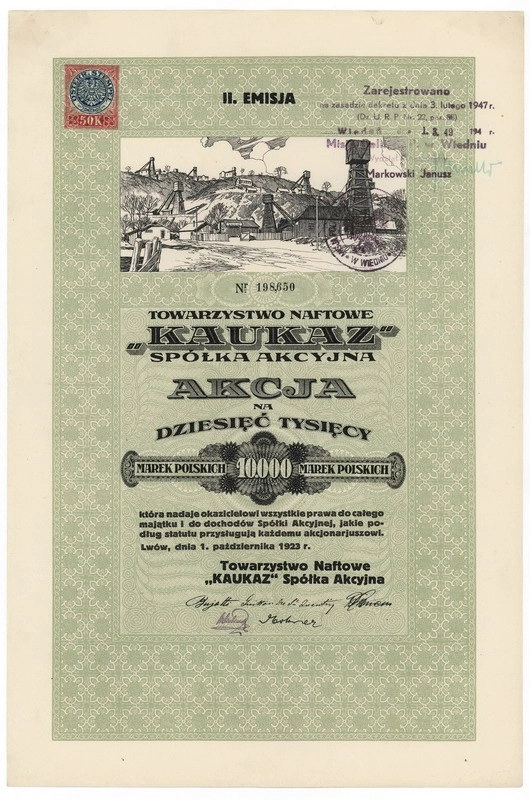 Zdjęcie akcji Towarzystwo Naftowe "Kaukaz" Spółka Akcyjna
