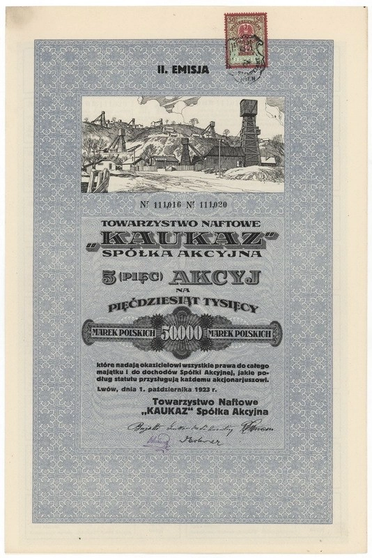 Zdjęcie akcji Towarzystwo Naftowe "Kaukaz" Spółka Akcyjna