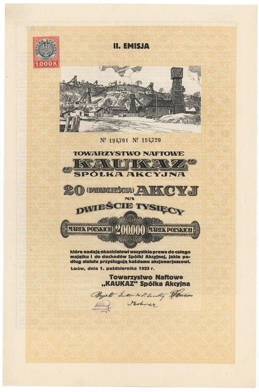 Zdjęcie akcji Towarzystwo Naftowe "Kaukaz" Spółka Akcyjna