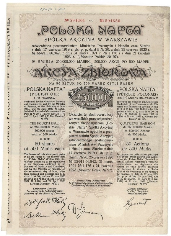 Zdjęcie akcji "Polska Nafta" Spółka Akcyjna w Warszawie