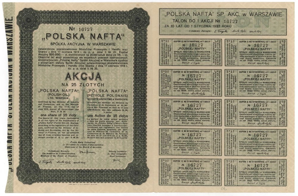 Zdjęcie akcji "Polska Nafta" Spółka Akcyjna w Warszawie