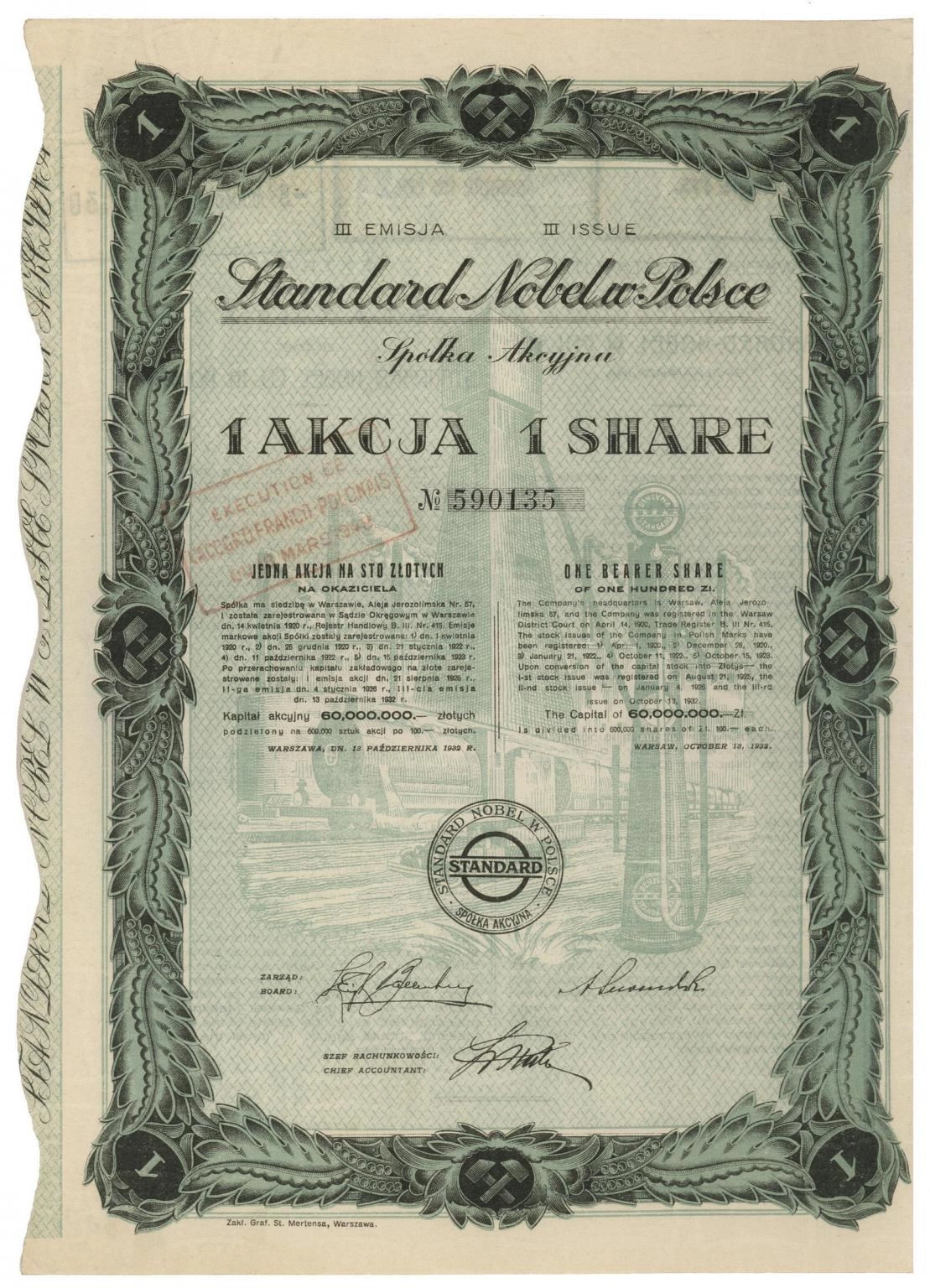 Zdjęcie akcji "Standard-Nobel w Polsce" Spółka Akcyjna