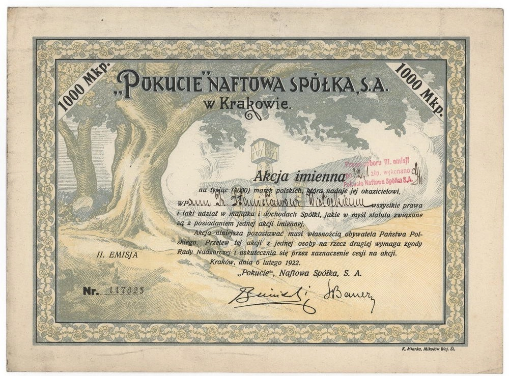 Zdjęcie akcji "Pokucie" Naftowa Spółka, Spółka Akcyjna w Krakowie