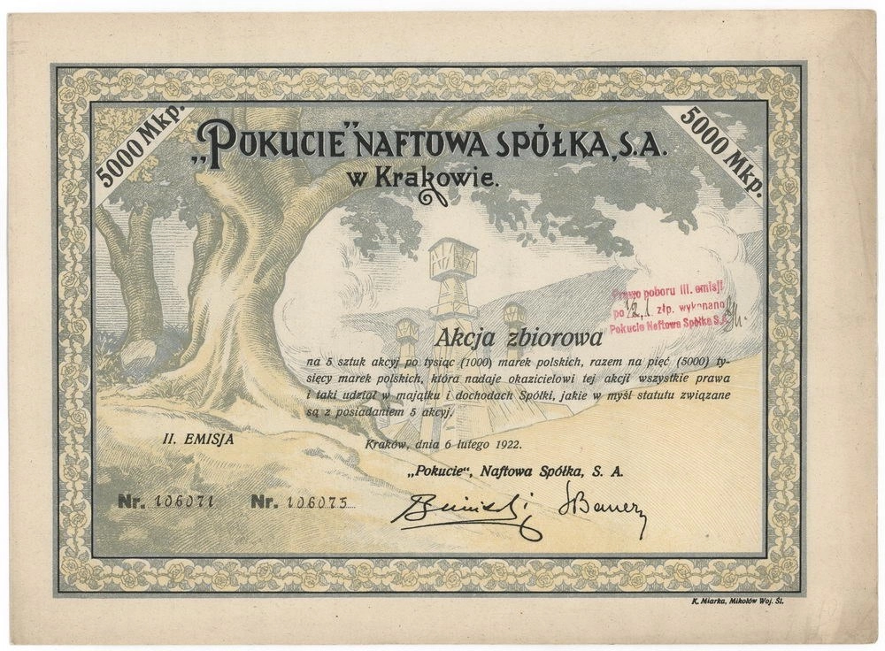 Zdjęcie akcji "Pokucie" Naftowa Spółka, Spółka Akcyjna w Krakowie