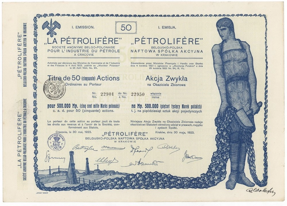 Zdjęcie akcji "Petrolifere" Belgijsko-Polska Naftowa Spółka Akcyjna w Krakowie