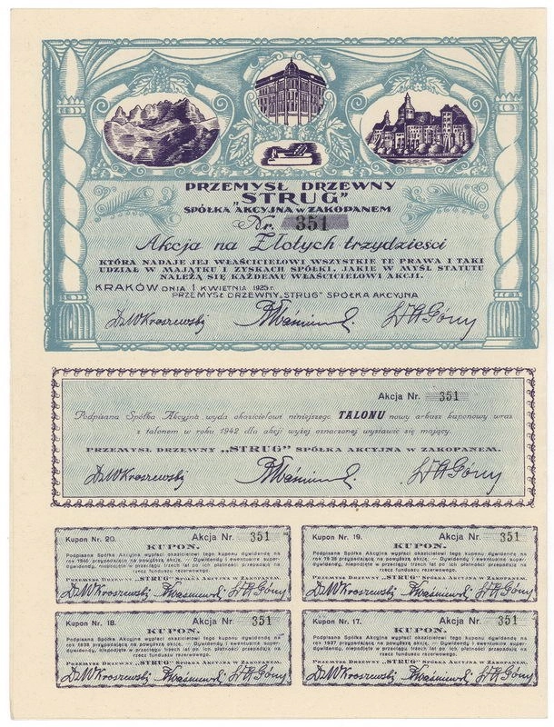 Zdjęcie akcji Przemysł Drzewny "Strug" Spółka Akcyjna w Zakopanem