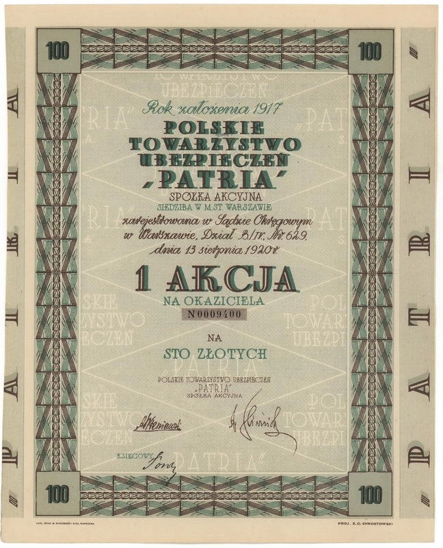 Zdjęcie akcji Polskie Towarzystwo Ubezpieczeń "Patria" Spółka Akcyjna