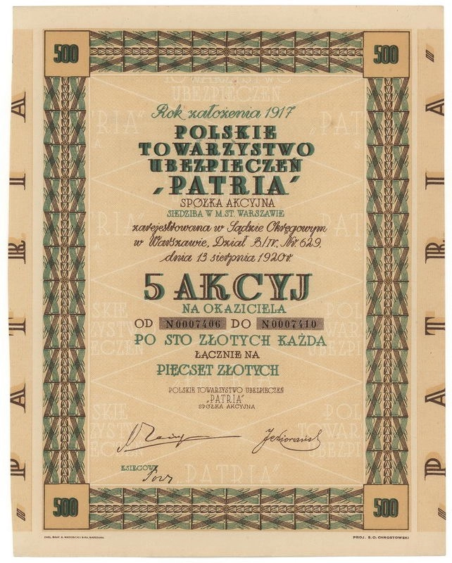 Zdjęcie akcji Polskie Towarzystwo Ubezpieczeń "Patria" Spółka Akcyjna