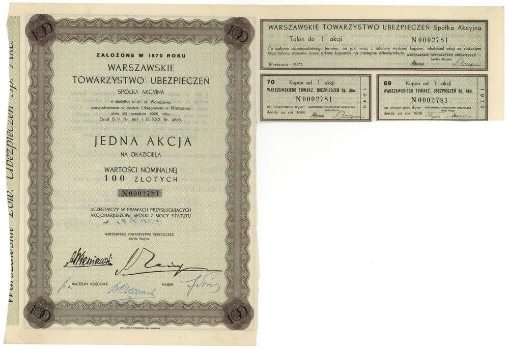 Zdjęcie akcji Warszawskie Towarzystwo Ubezpieczeń Spółka Akcyjna