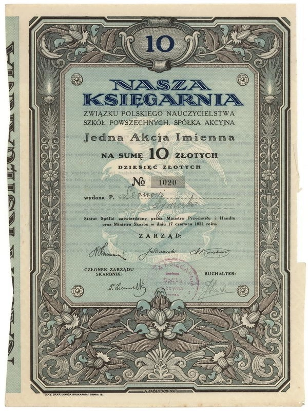 Zdjęcie akcji "Nasza Księgarnia" Związku Polskiego Nauczycielstwa Szkół Powszechnych, Spółka Akcyjna