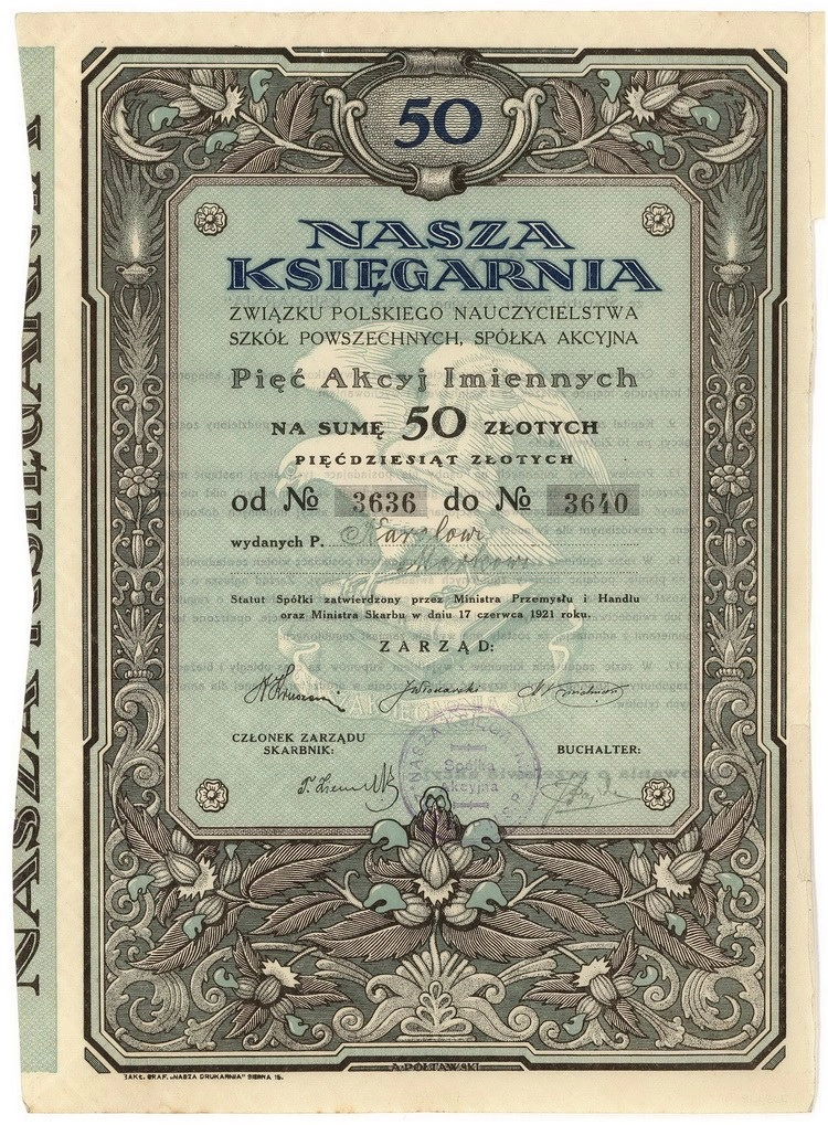 Zdjęcie akcji "Nasza Księgarnia" Związku Polskiego Nauczycielstwa Szkół Powszechnych, Spółka Akcyjna