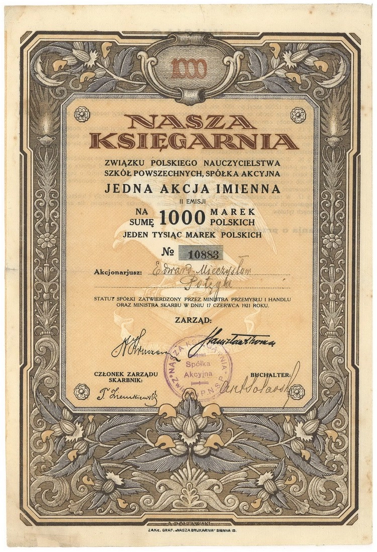 Zdjęcie akcji "Nasza Księgarnia" Związku Polskiego Nauczycielstwa Szkół Powszechnych, Spółka Akcyjna