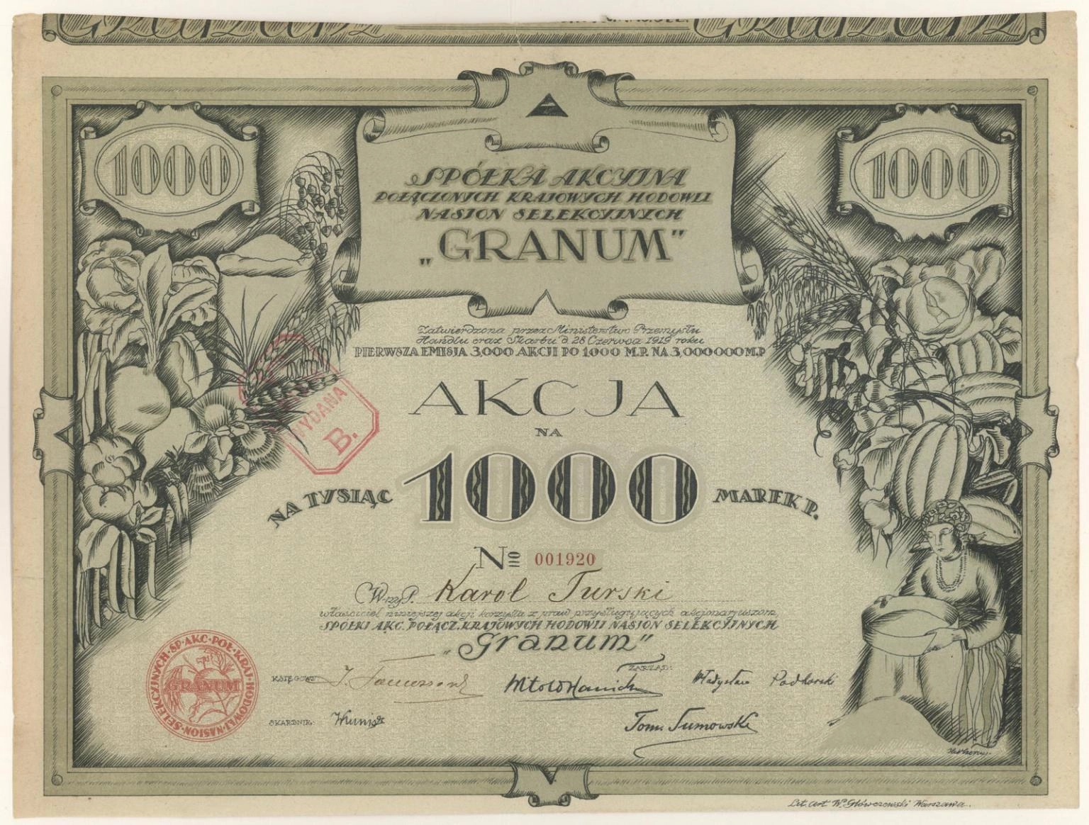 Zdjęcie akcji Spółka Akcyjna Połączonych Krajowych Hodowli Nasion Selekcyjnych "Granum"