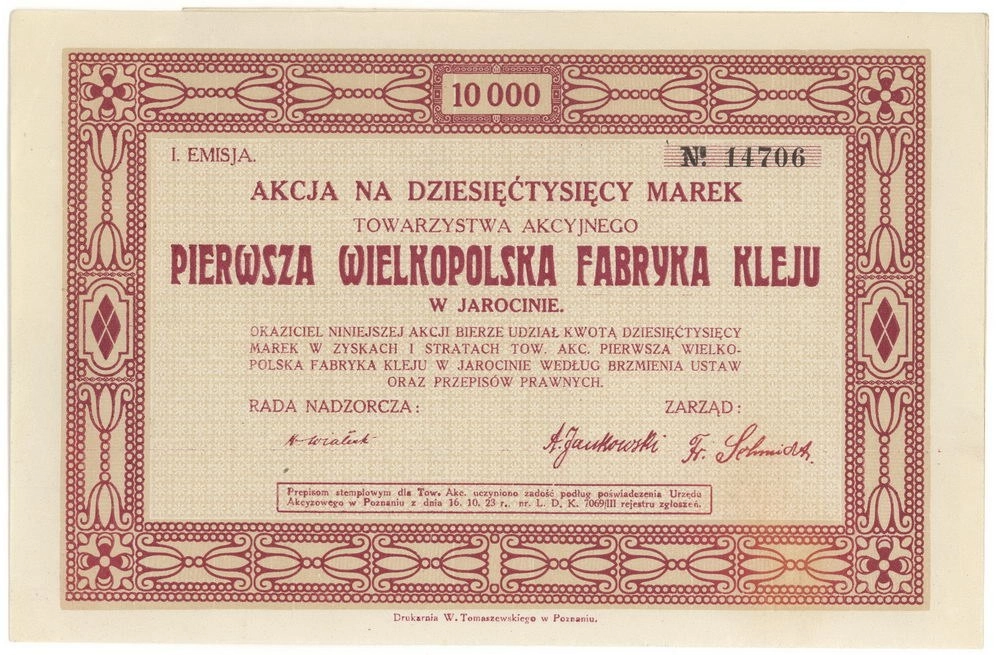 Zdjęcie akcji Pierwsza Wielkopolska Fabryka Kleju Towarzystwo Akcyjne w Jarocinie