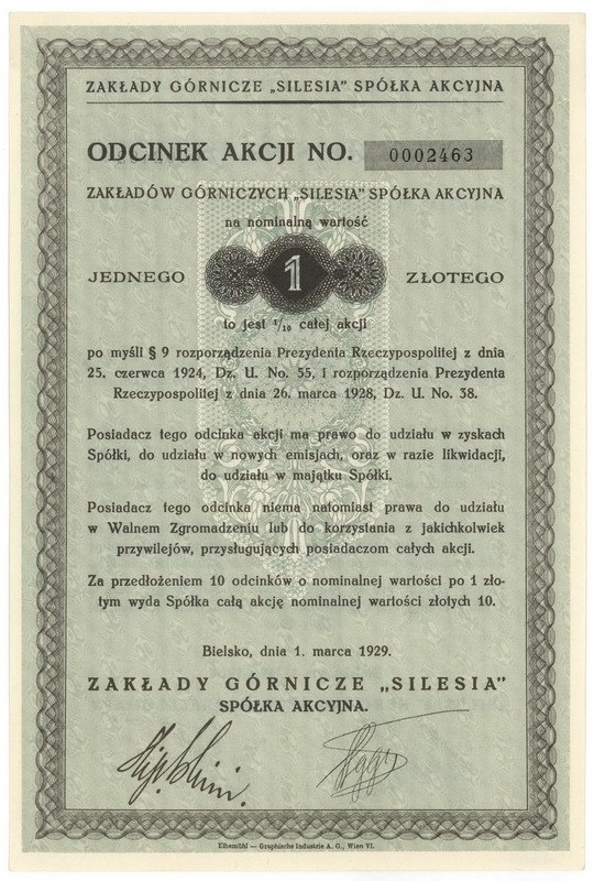 Zdjęcie akcji Zakłady Górnicze "Silesia" Spółka Akcyjna