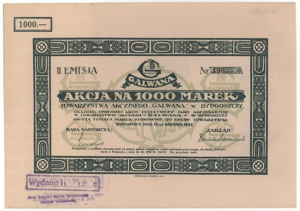 Zdjęcie akcji "Galwana" Towarzystwo Akcyjne w Bydgoszczy