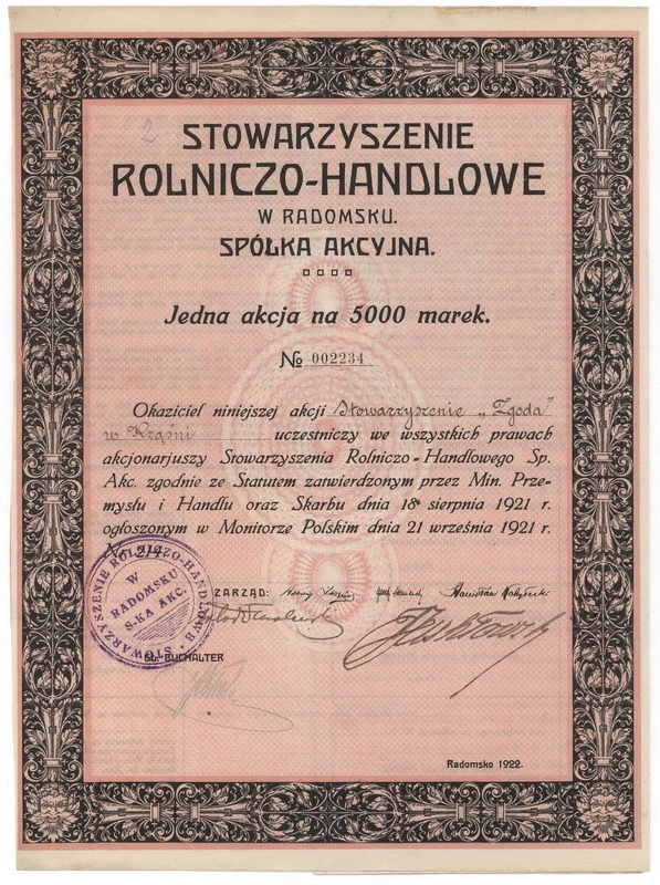 Zdjęcie akcji Stowarzyszenie Rolniczo-Handlowe w Radomsku Spółka Akcyjna