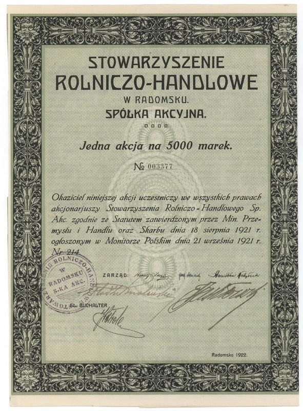 Zdjęcie akcji Stowarzyszenie Rolniczo-Handlowe w Radomsku Spółka Akcyjna