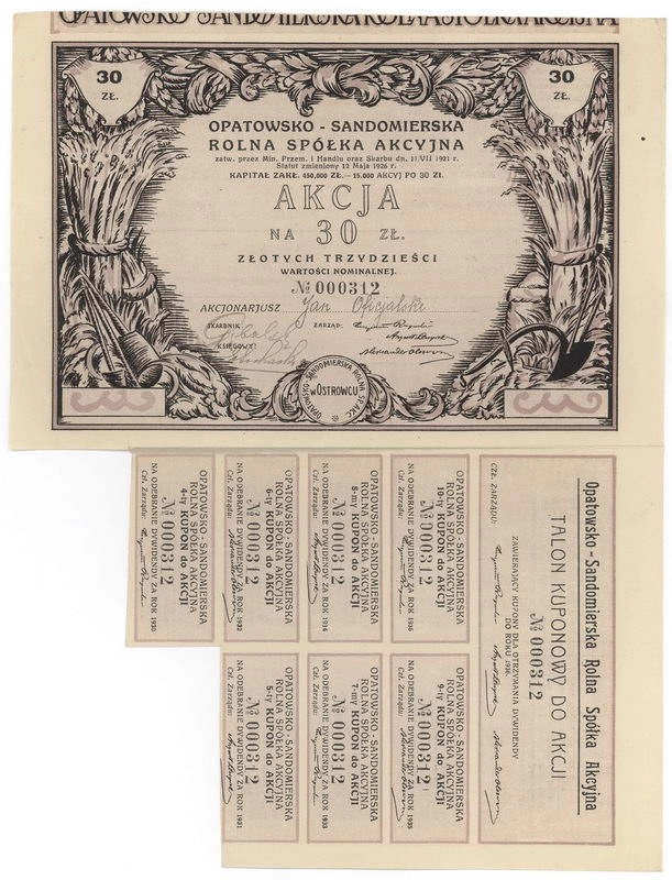Zdjęcie akcji Opatowsko-Sandomierska Rolna Spółka Akcyjna w Ostrowcu