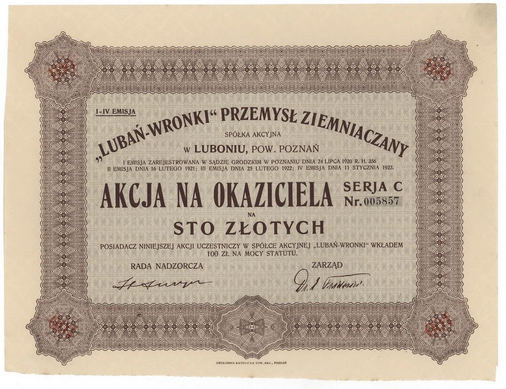 Zdjęcie akcji "Lubań-Wronki" Przemysł Ziemniaczany w Luboniu, Spółka Akcyjna