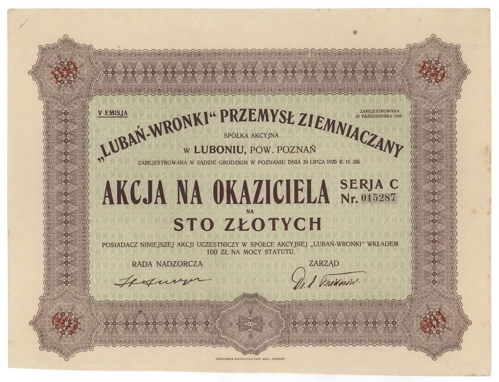 Zdjęcie akcji "Lubań-Wronki" Przemysł Ziemniaczany w Luboniu, Spółka Akcyjna