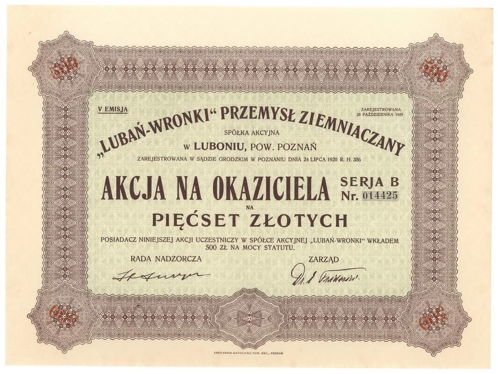 Zdjęcie akcji "Lubań-Wronki" Przemysł Ziemniaczany w Luboniu, Spółka Akcyjna