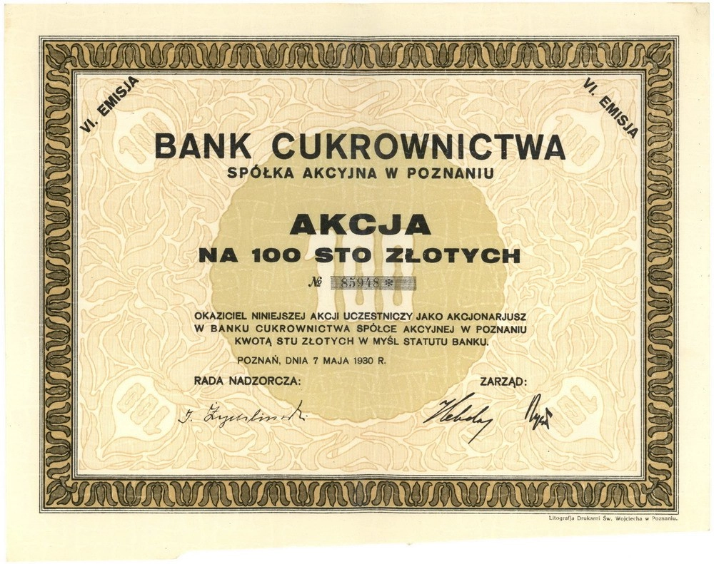 Zdjęcie akcji Bank Cukrownictwa Spółka Akcyjna w Poznaniu