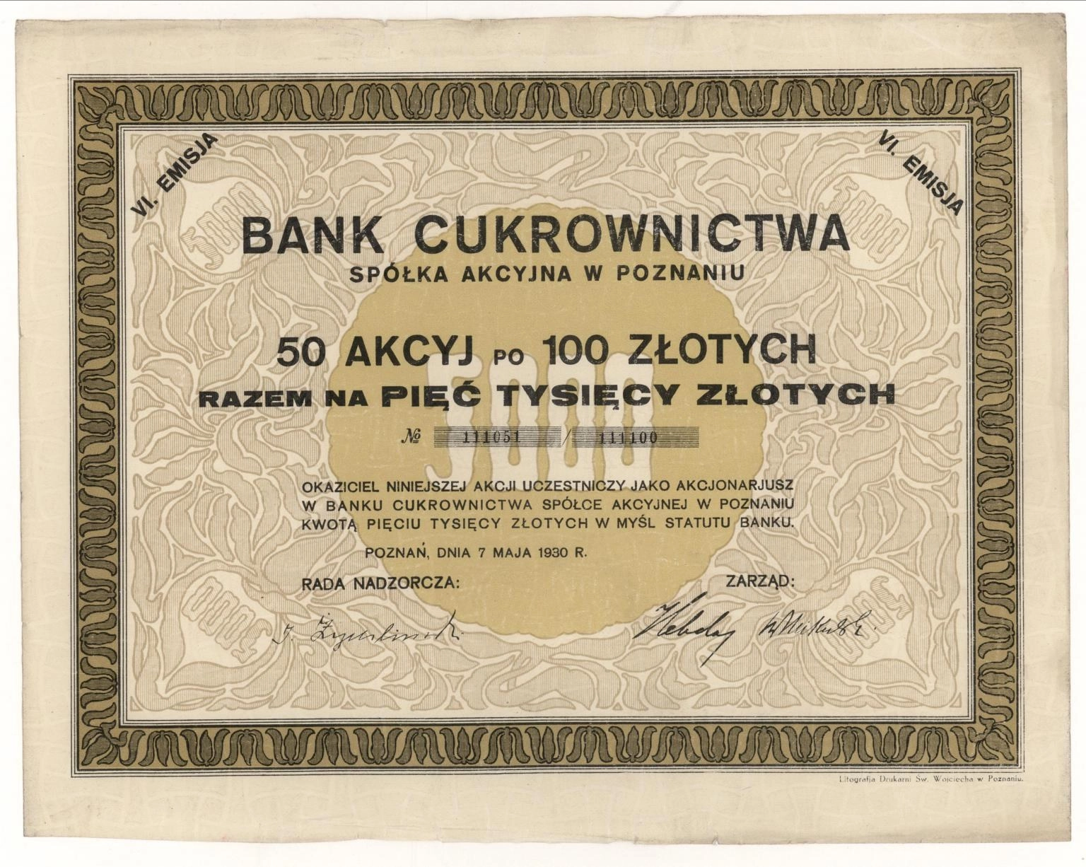 Zdjęcie akcji Bank Cukrownictwa Spółka Akcyjna w Poznaniu