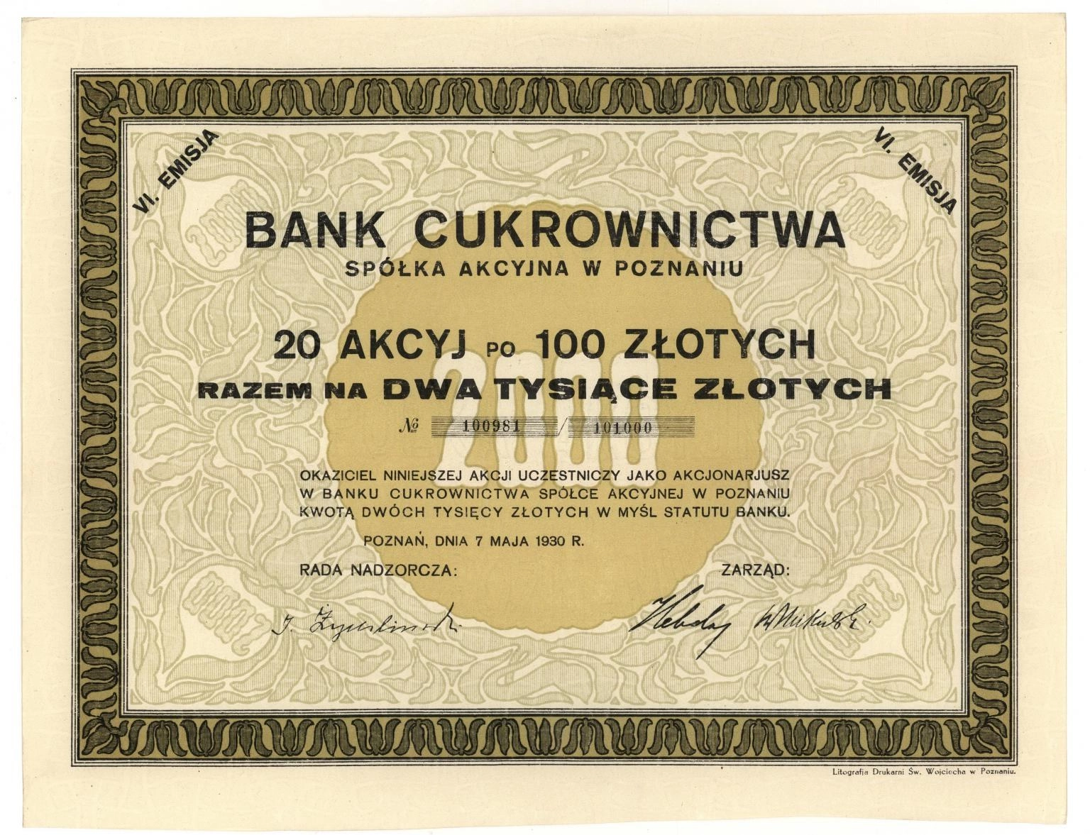 Zdjęcie akcji Bank Cukrownictwa Spółka Akcyjna w Poznaniu