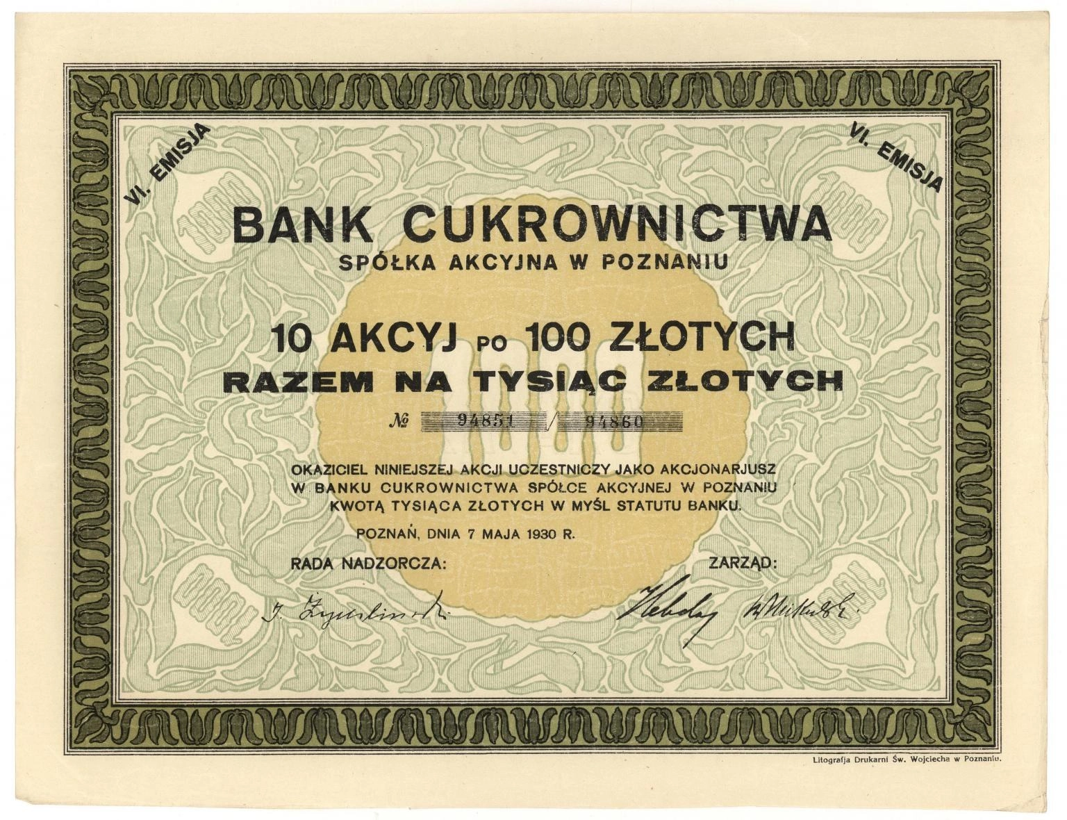 Zdjęcie akcji Bank Cukrownictwa Spółka Akcyjna w Poznaniu