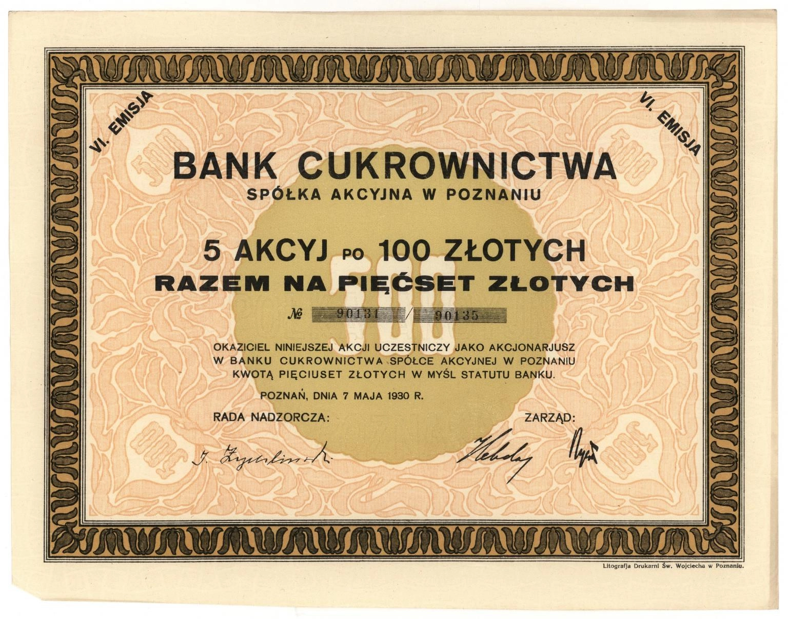 Zdjęcie akcji Bank Cukrownictwa Spółka Akcyjna w Poznaniu