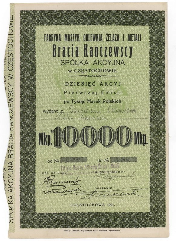 Zdjęcie akcji Fabryka Maszyn, Odlewnia Żelaza i Metali "Bracia Kanczewscy" Spółka Akcyjna