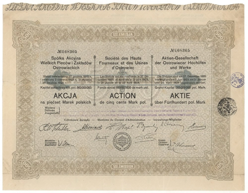 Zdjęcie akcji Spółka Akcyjna Wielkich Pieców i Zakładów Ostrowieckich