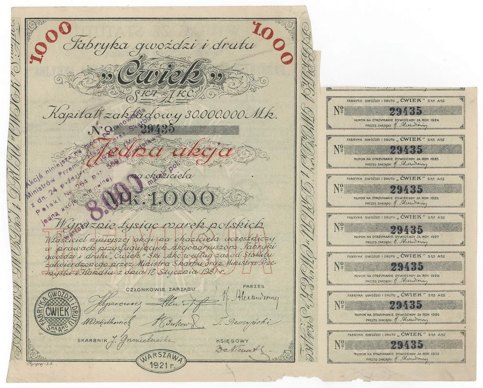 Zdjęcie akcji Fabryka Gwoździ i Drutu "Ćwiek" Spółka Akcyjna