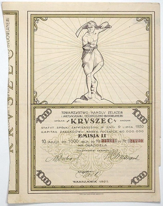 Zdjęcie akcji Towarzystwo Handlu Żelazem i Artykułami Techniczno-Budowlanymi "Kruszec" Spółka Akcyjna