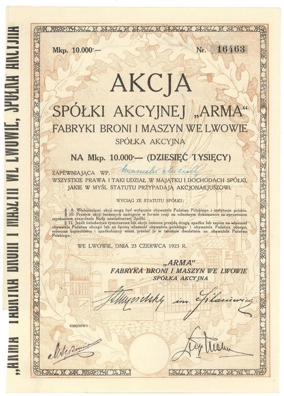 Zdjęcie akcji "Arma" Fabryka Broni i Maszyn we Lwowie Spółka Akcyjna
