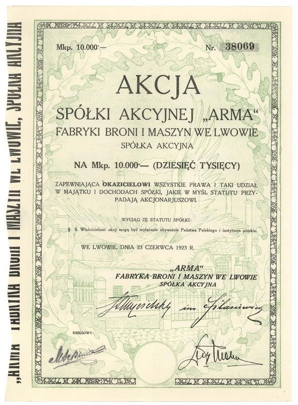 Zdjęcie akcji "Arma" Fabryka Broni i Maszyn we Lwowie Spółka Akcyjna