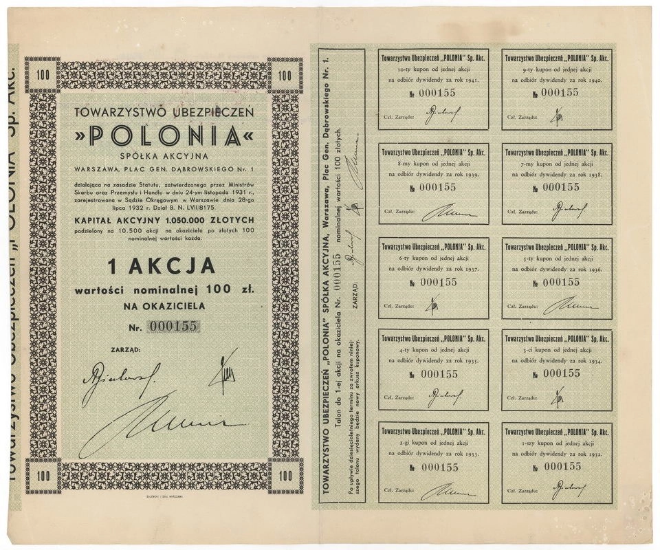 Zdjęcie akcji Towarzystwo Ubezpieczeń "Polonia" Spółka Akcyjna