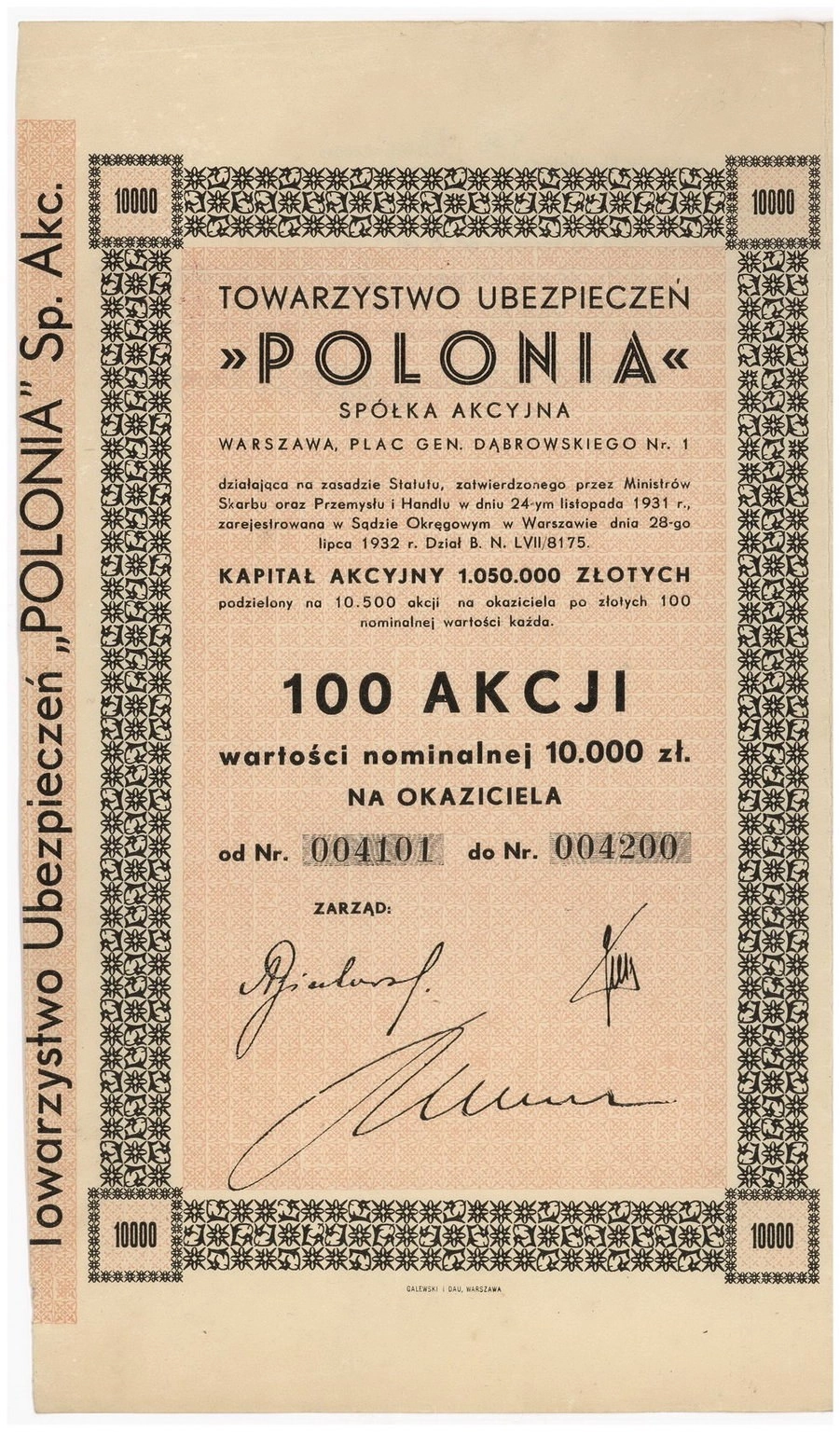 Zdjęcie akcji Towarzystwo Ubezpieczeń "Polonia" Spółka Akcyjna