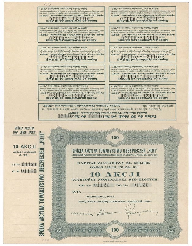 Zdjęcie akcji Towarzystwo Ubezpieczeń "Port" Spółka Akcyjna