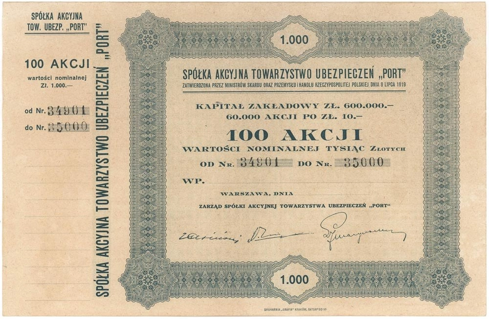 Zdjęcie akcji Towarzystwo Ubezpieczeń "Port" Spółka Akcyjna