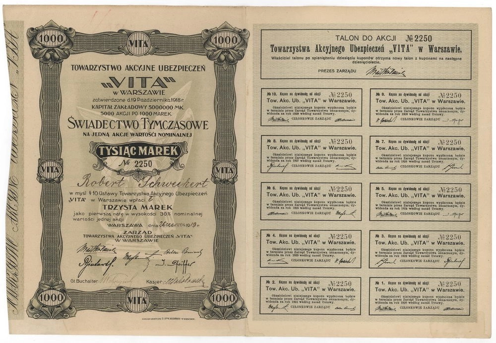 Zdjęcie akcji Towarzystwo Akcyjne Ubezpieczeń "Vita"