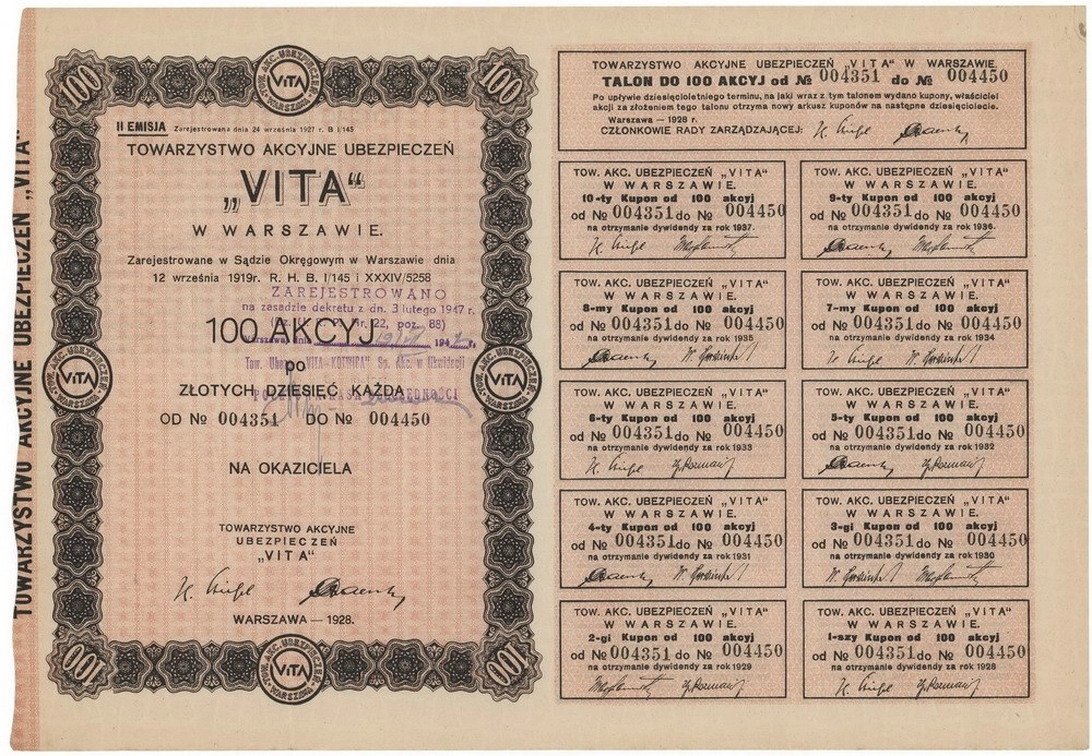 Zdjęcie akcji Towarzystwo Akcyjne Ubezpieczeń "Vita"