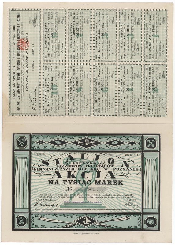 Zdjęcie akcji "Stadjon" Fabryka Przyborów i Przyrządów Gimnastycznych Towarzystwo Akcyjne w Poznaniu