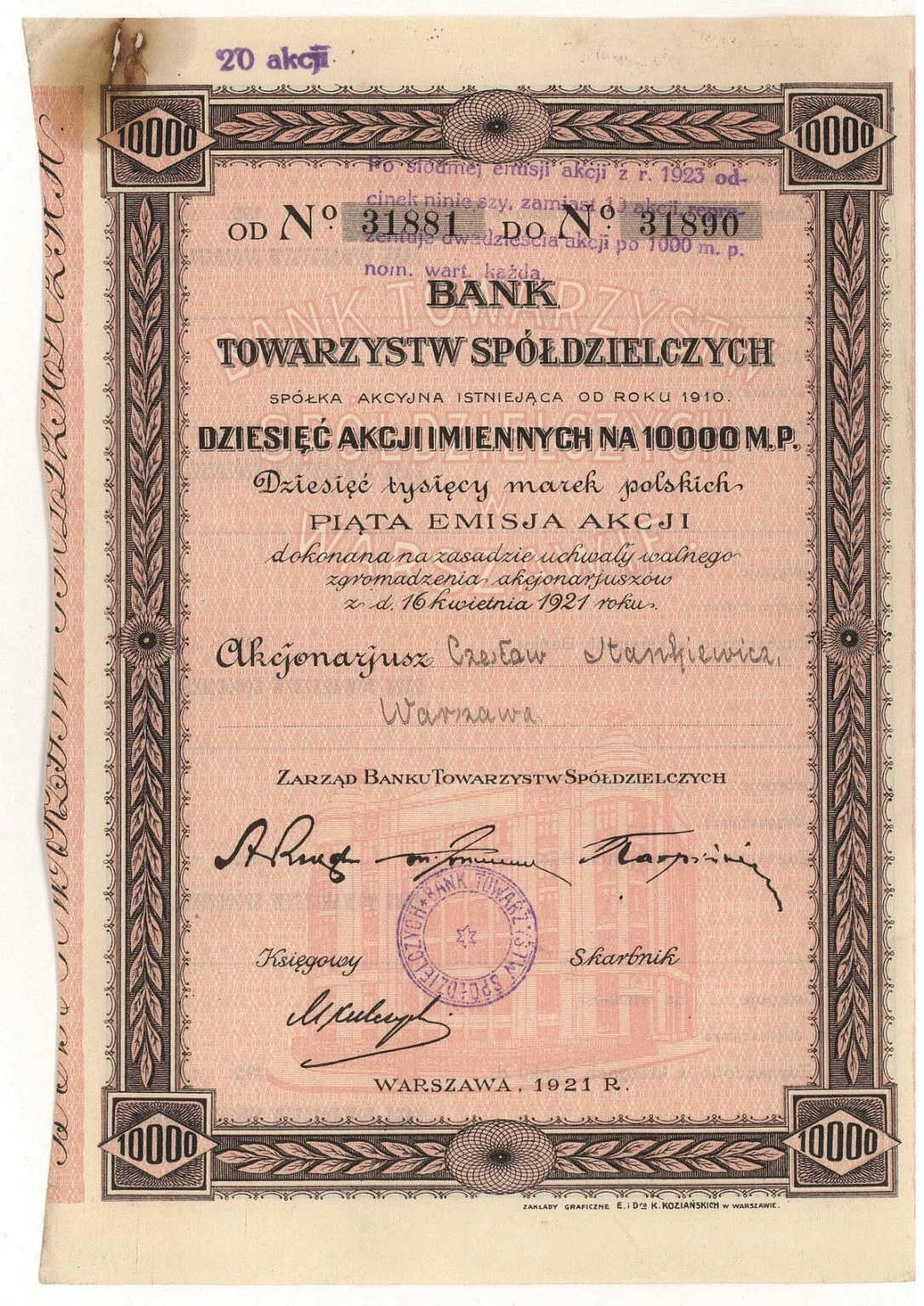 Zdjęcie akcji Bank Towarzystw Spółdzielczych Spółka Akcyjna