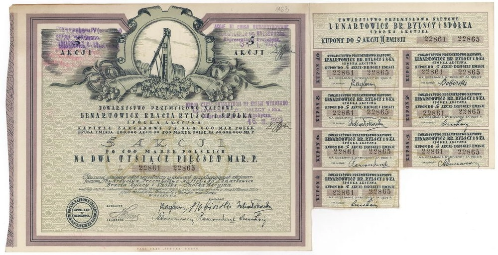 Zdjęcie akcji Towarzystwo Przemysłowo-Naftowe "Lenartowicz, Bracia Rylscy i Spółka" Spółka Akcyjna