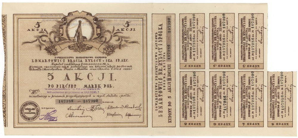 Zdjęcie akcji Towarzystwo Przemysłowo-Naftowe "Lenartowicz, Bracia Rylscy i Spółka" Spółka Akcyjna