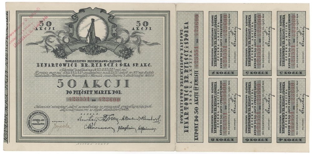 Zdjęcie akcji Towarzystwo Przemysłowo-Naftowe "Lenartowicz, Bracia Rylscy i Spółka" Spółka Akcyjna
