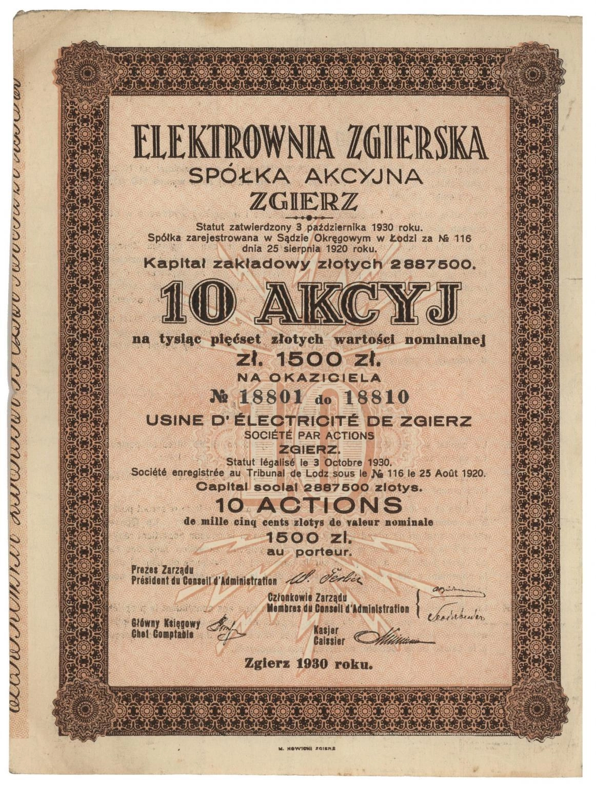 Zdjęcie akcji Elektrownia Zgierska Spółka Akcyjna